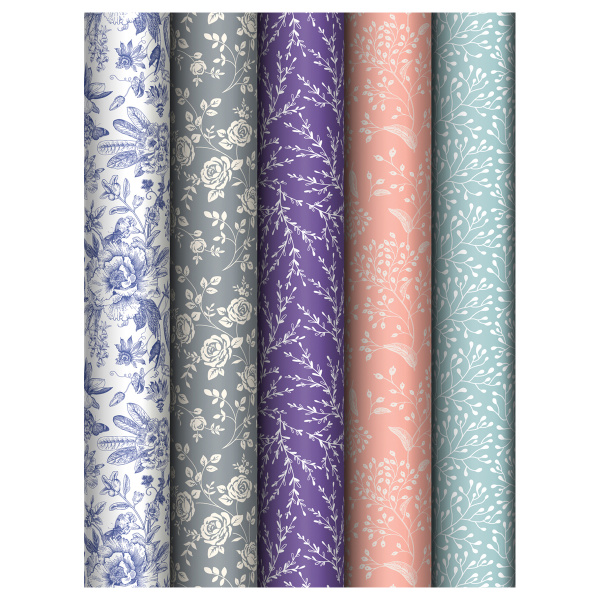 Упаковочная бумага глянц. 70х100 см, MESHU 'Grace pattern', 80 г;м2, ассорти, 5 дизайнов, MS_62820
