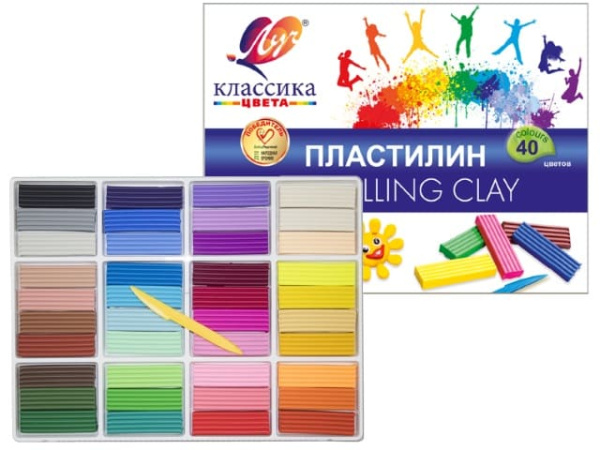 Пластилин 40 цв. Луч 'Классика цвета' 800 гр, 30C 1922-08
